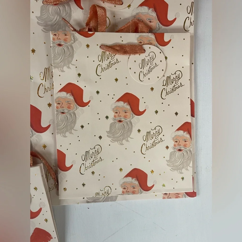 Rifle Paper Co. HOLIDAY Gift Bag Bundle Of 8 : Santa & Peace & Joy Designs